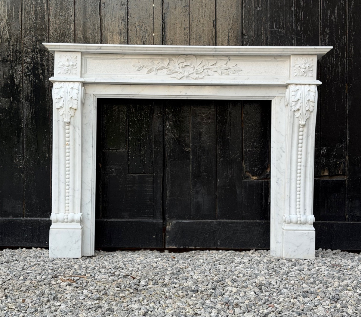 Cheminée de style Louis XV en marbre de Carrare, vers 1980-photo-4