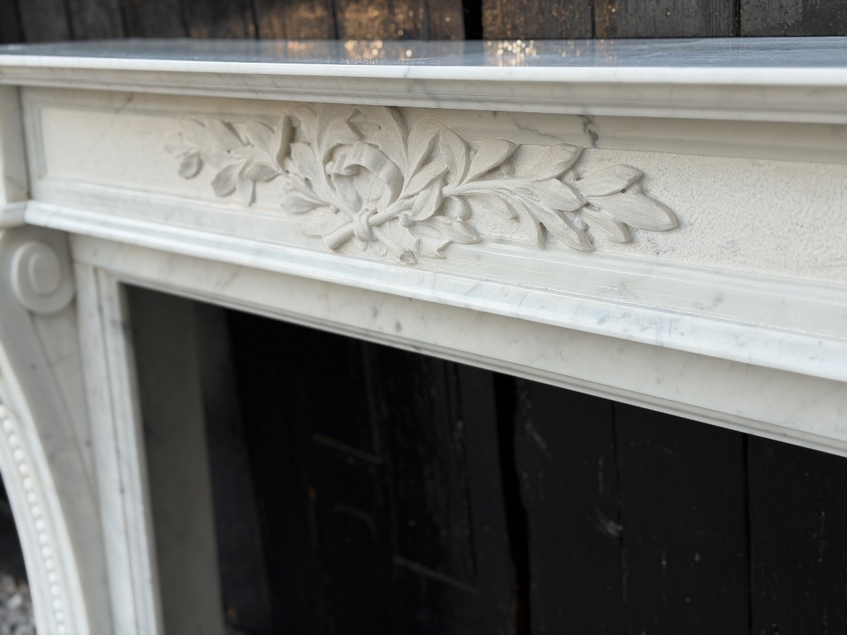 Cheminée de style Louis XV en marbre de Carrare, vers 1980-photo-5