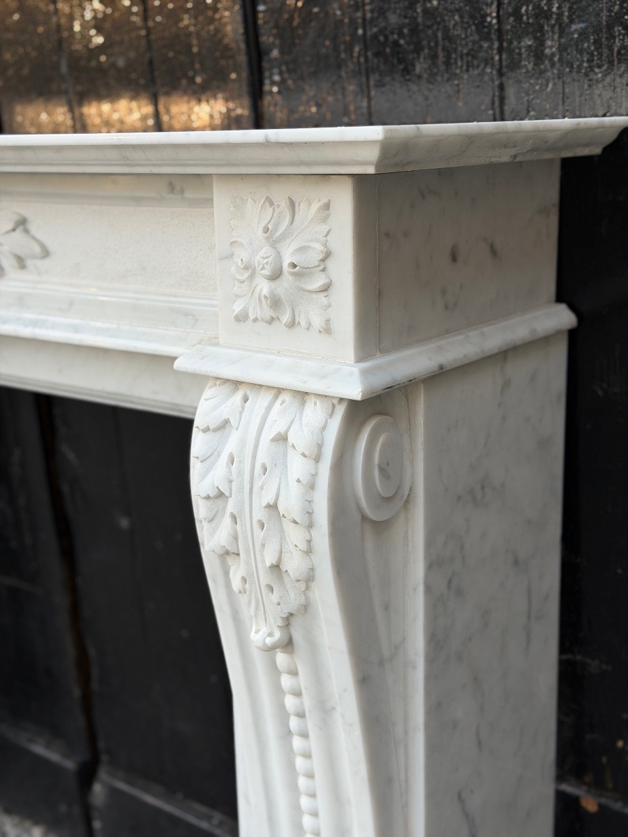 Cheminée de style Louis XV en marbre de Carrare, vers 1980-photo-6