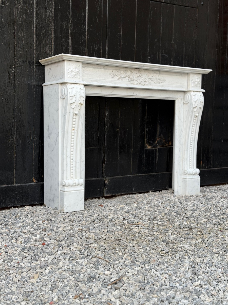 Cheminée de style Louis XV en marbre de Carrare, vers 1980-photo-7