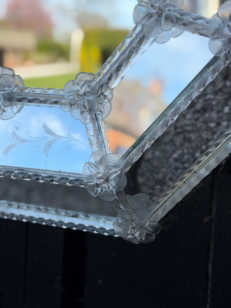 Miroir vénitien en verre de Murano, vers 1930-photo-4