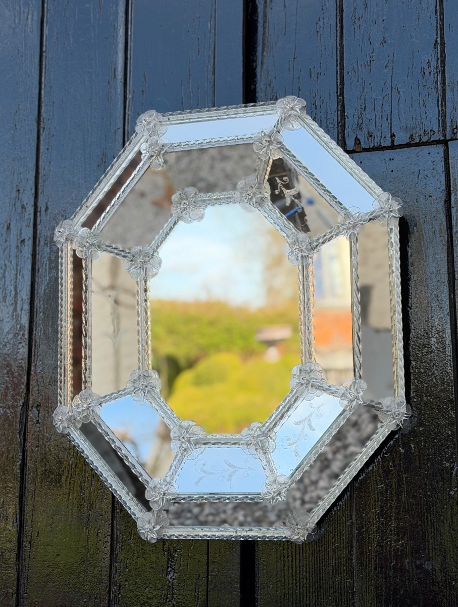 Miroir vénitien en verre de Murano, vers 1930-photo-2