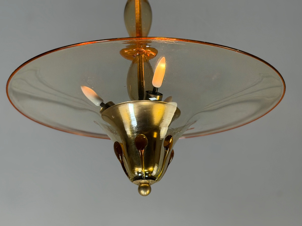 Venetian Chandelier In Murano Glass, Golden And Orange, Circa 1920-photo-4