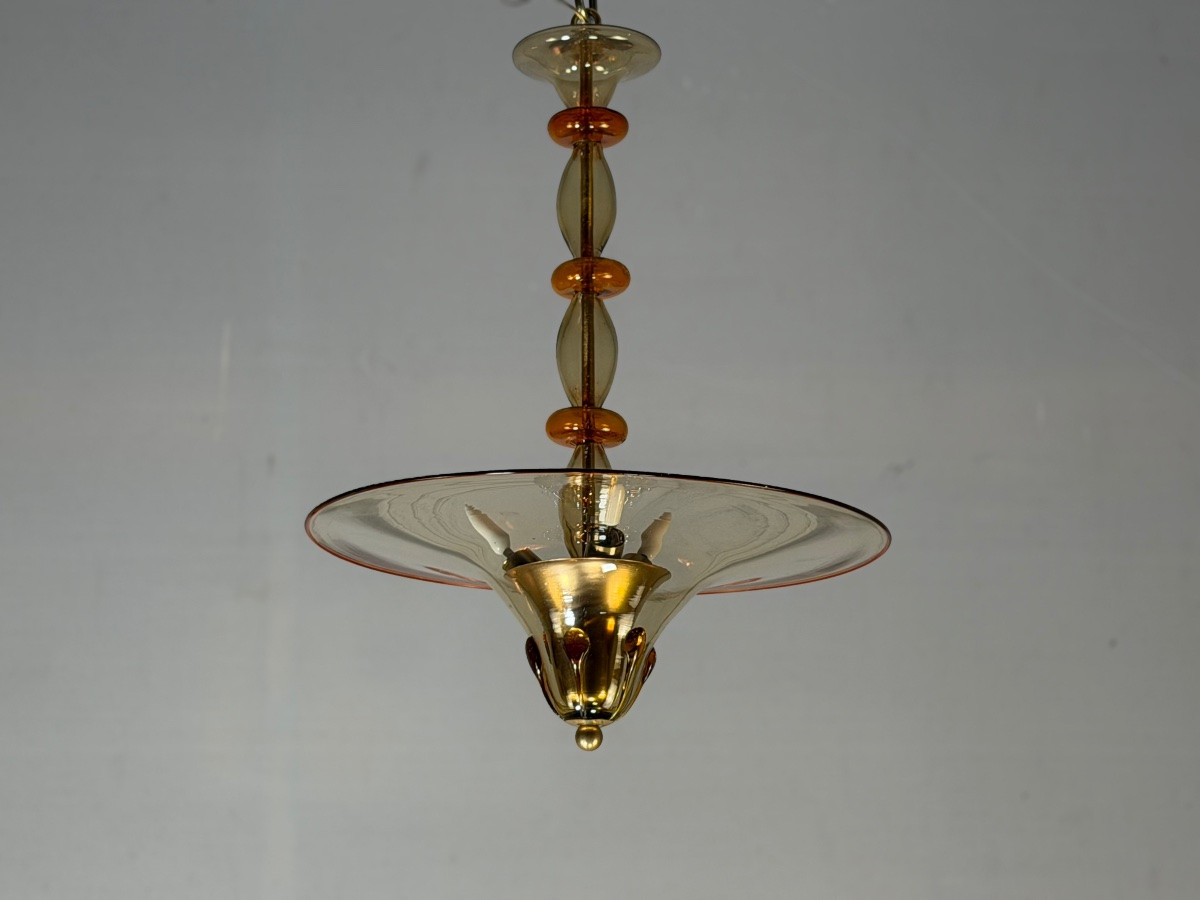Venetian Chandelier In Murano Glass, Golden And Orange, Circa 1920-photo-6
