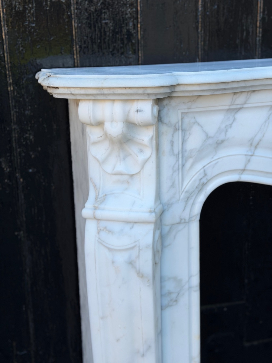 Louis XV Style Fireplace In Carrara Marble, Circa 1900-photo-3