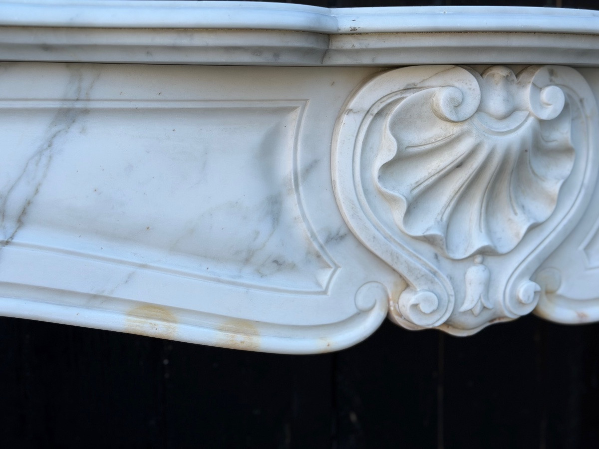 Louis XV Style Fireplace In Carrara Marble, Circa 1900-photo-6