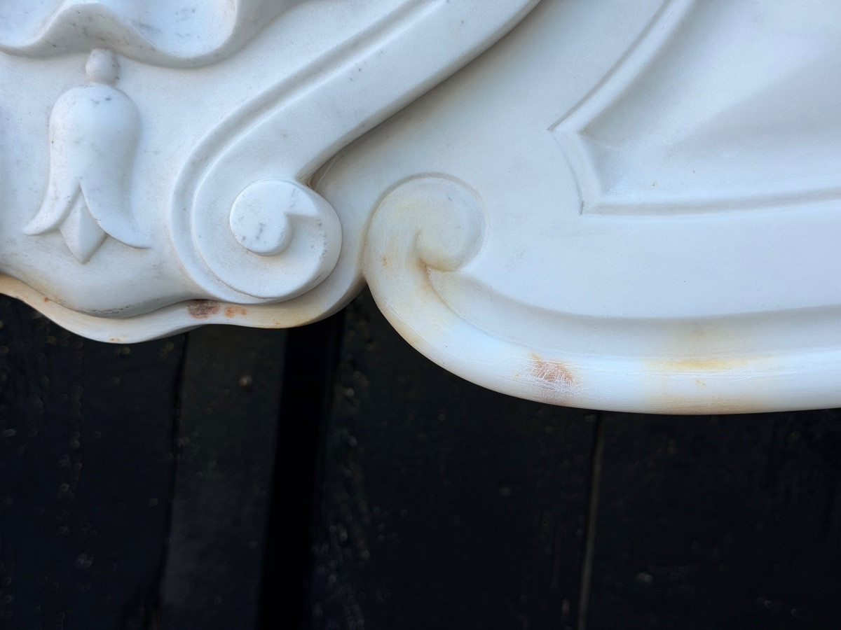 Louis XV Style Fireplace In Carrara Marble, Circa 1900-photo-7