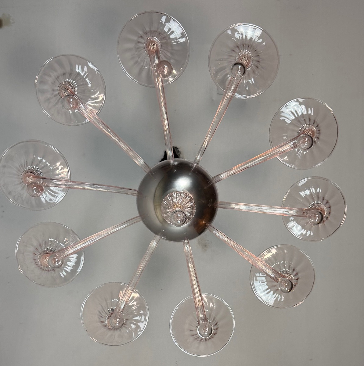 Venetian Chandelier In Pink Murano Glass, In The Style Of Venini -photo-3