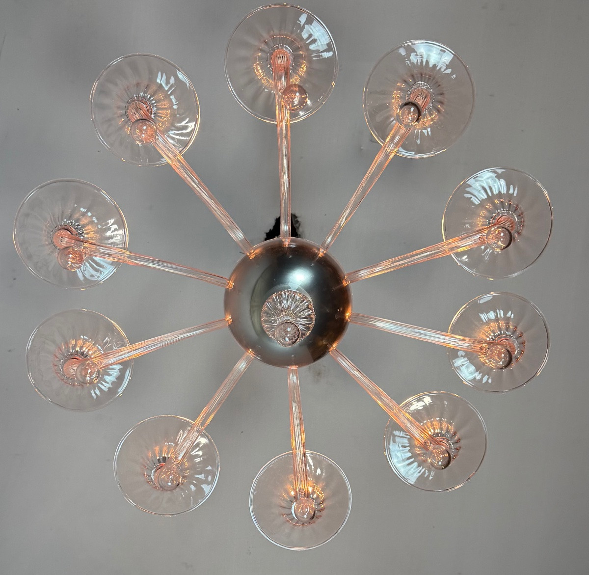 Venetian Chandelier In Pink Murano Glass, In The Style Of Venini -photo-4