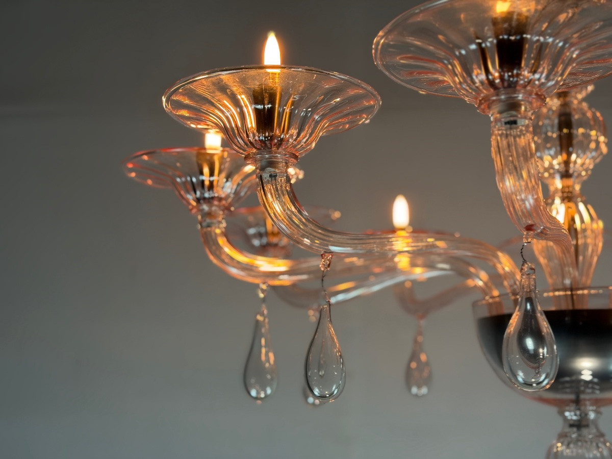 Venetian Chandelier In Pink Murano Glass, In The Style Of Venini -photo-1