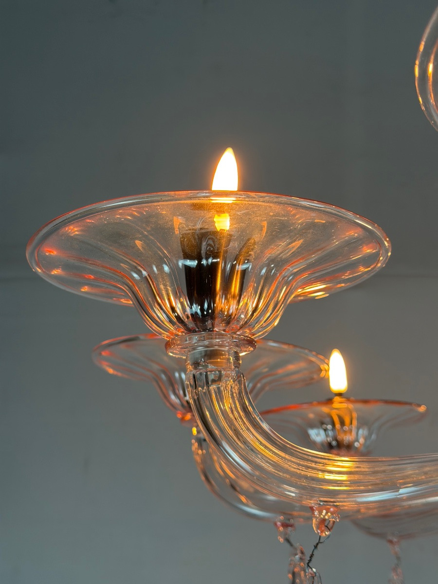 Venetian Chandelier In Pink Murano Glass, In The Style Of Venini -photo-4