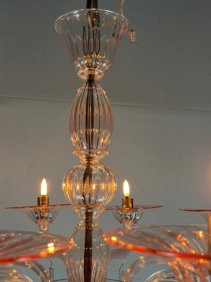 Venetian Chandelier In Pink Murano Glass, In The Style Of Venini -photo-5