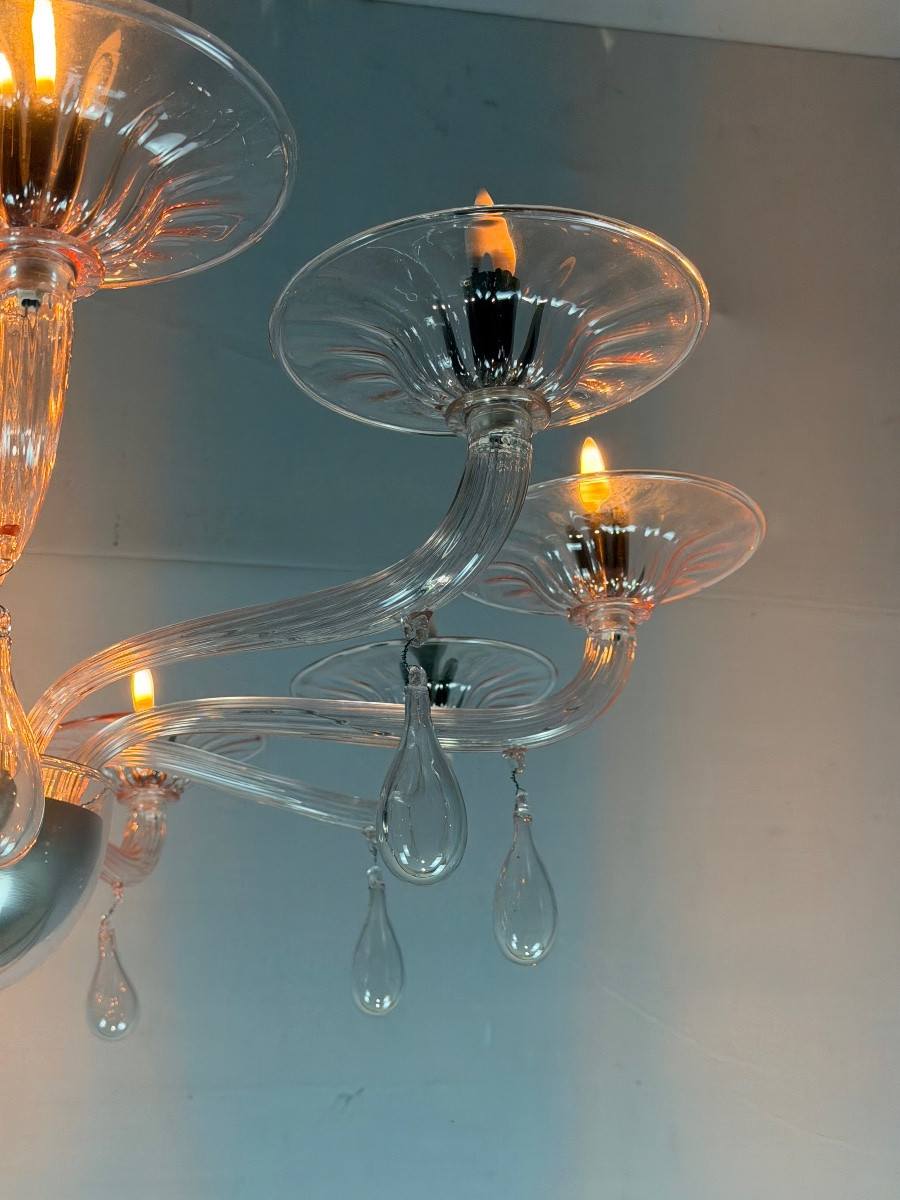 Venetian Chandelier In Pink Murano Glass, In The Style Of Venini -photo-6
