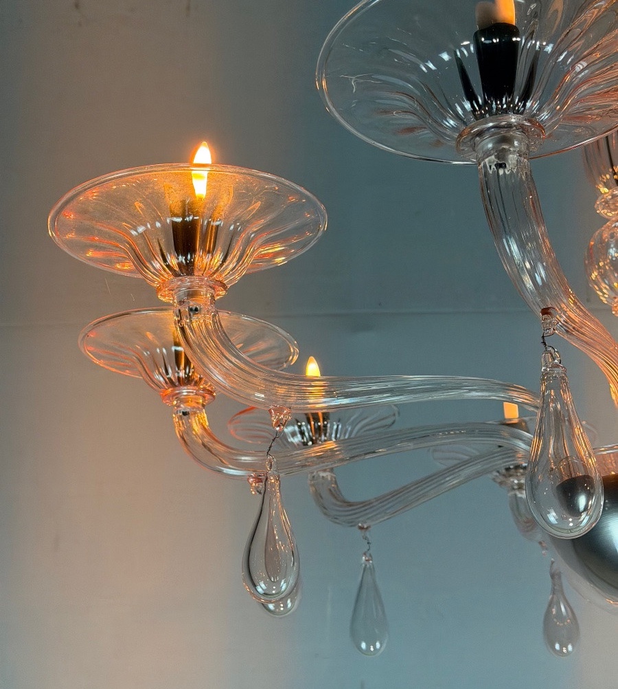 Venetian Chandelier In Pink Murano Glass, In The Style Of Venini -photo-7