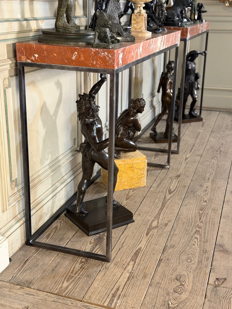 Pair Of Contemporary Marble And Metal Console Tables-photo-2