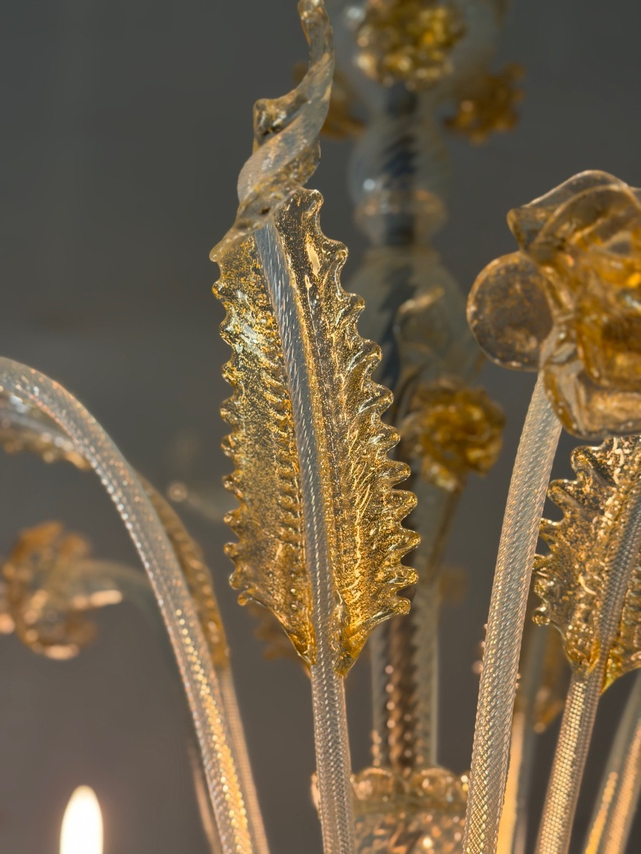 Venetian Chandelier In Blue And Gold Murano Glass, 6 Light Arms, Circa 1940 -photo-1