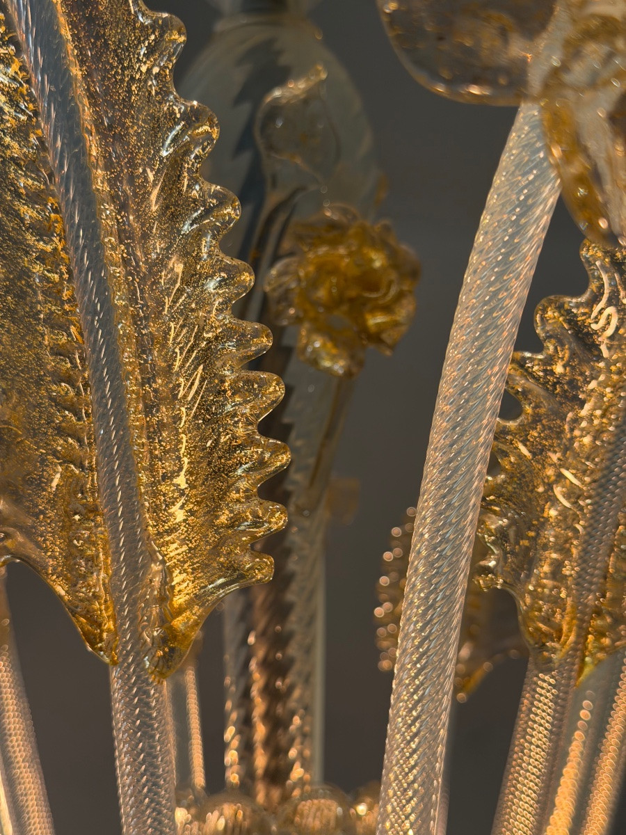 Venetian Chandelier In Blue And Gold Murano Glass, 6 Light Arms, Circa 1940 -photo-2