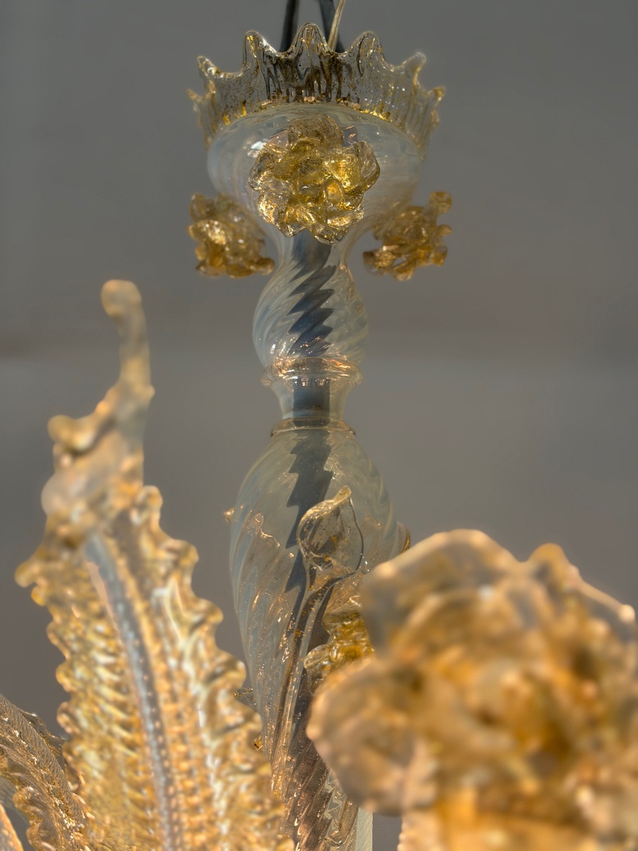 Venetian Chandelier In Blue And Gold Murano Glass, 6 Light Arms, Circa 1940 -photo-7