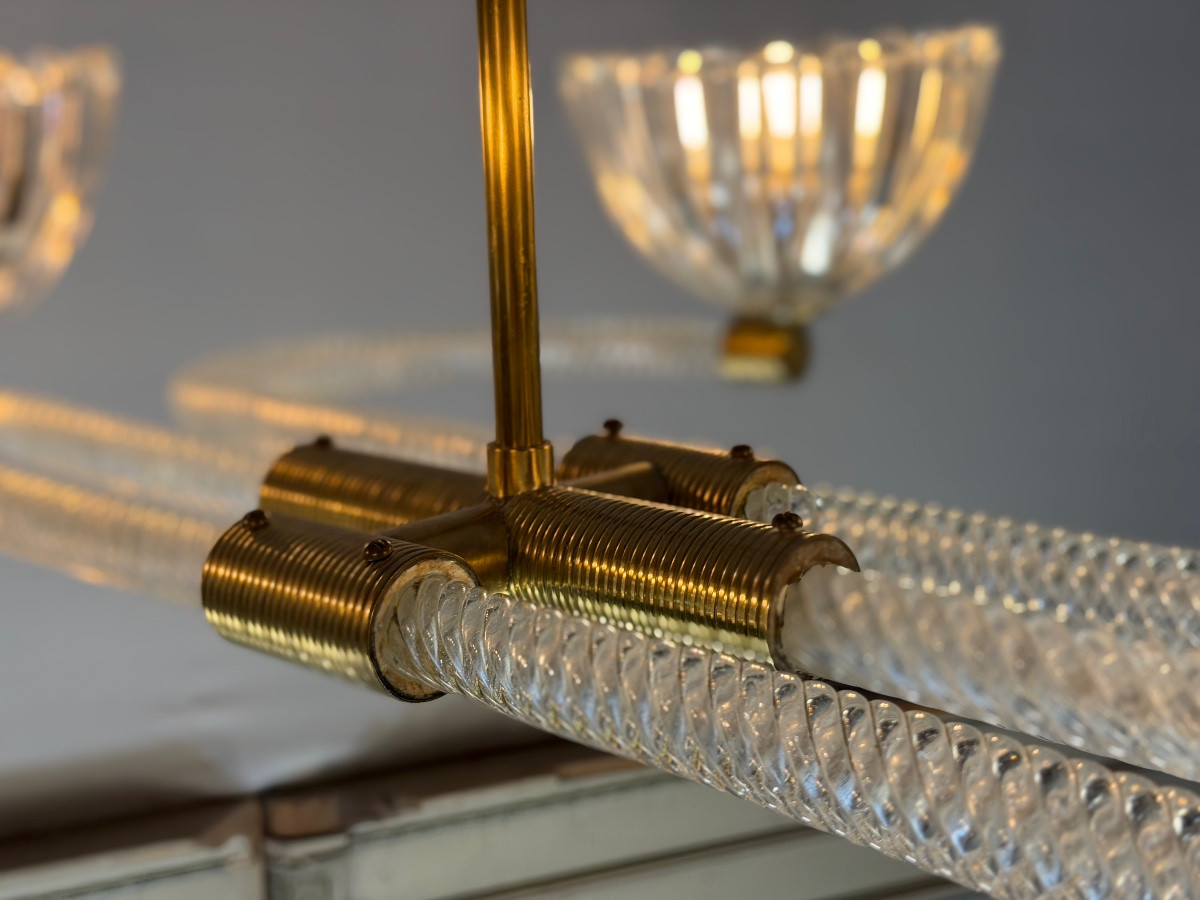 Lustre vénitien en verre de Murano et laiton, vers 1940-photo-3