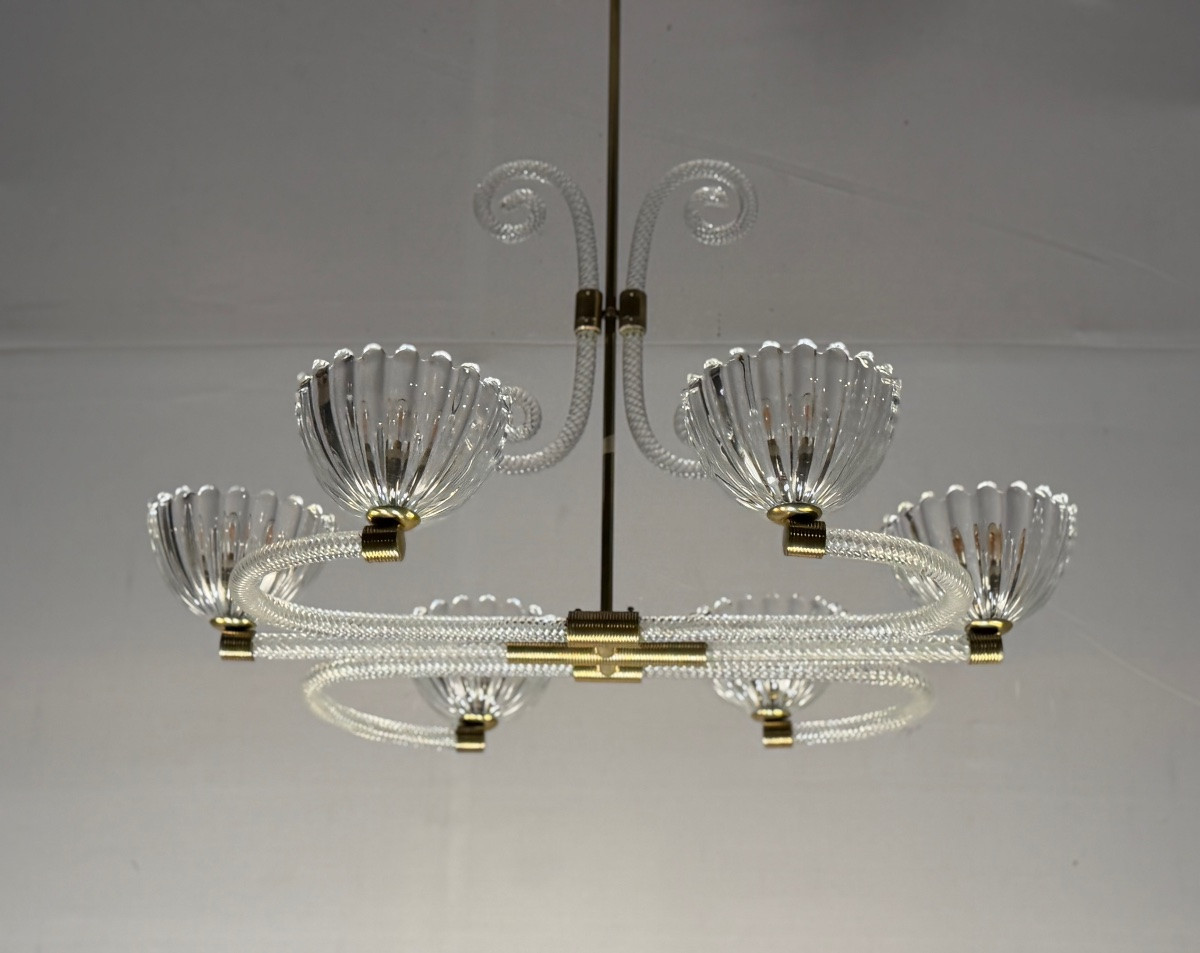 Lustre vénitien en verre de Murano et laiton, vers 1940-photo-8