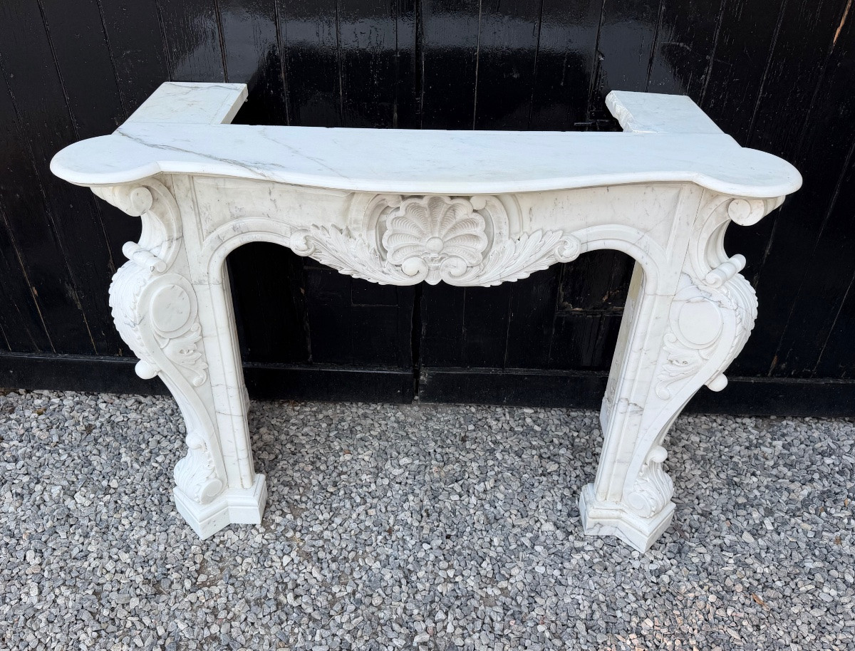 Cheminée de style Louis XV en marbre de Carrare, vers 1980 -photo-4