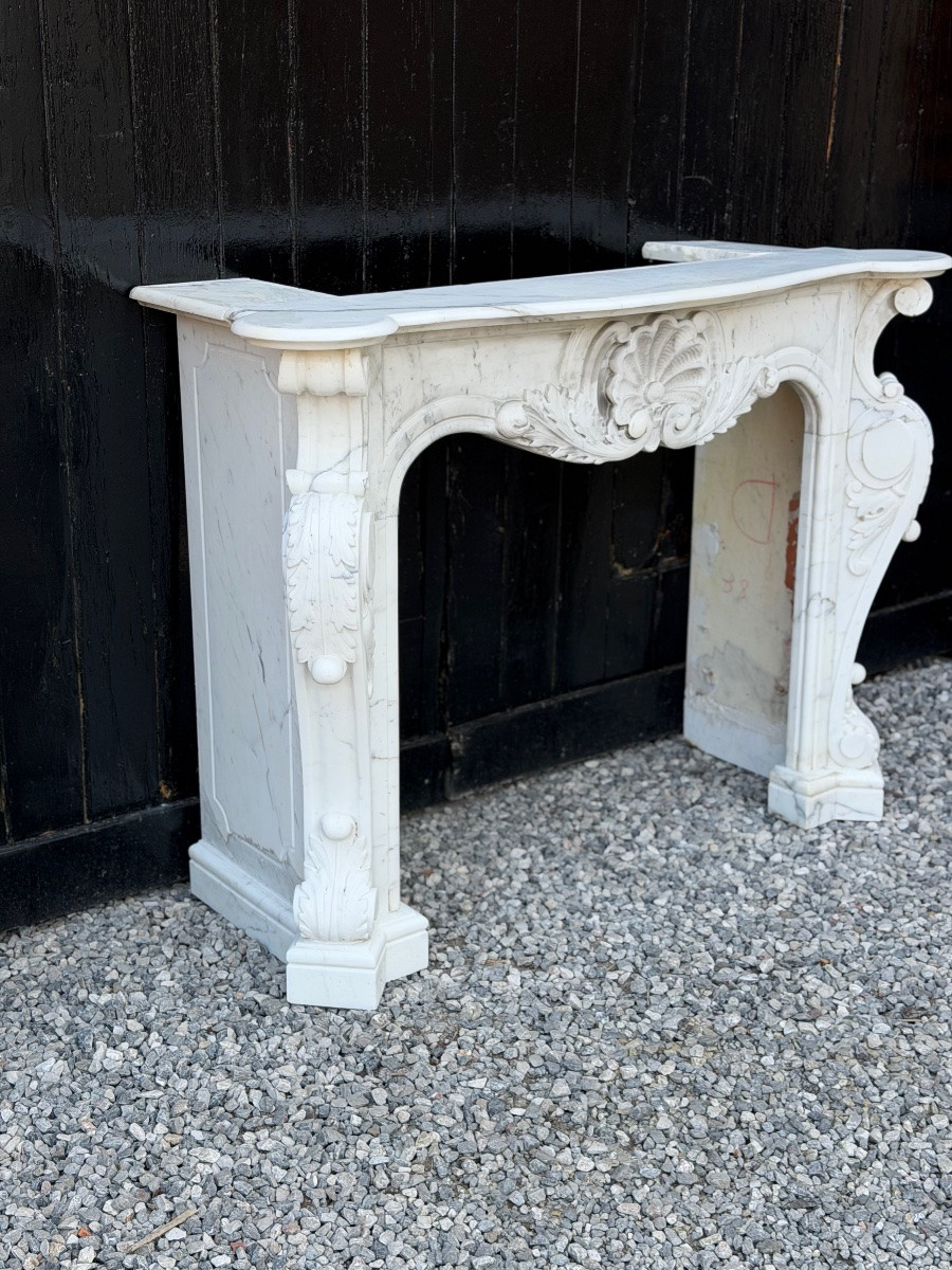 Cheminée de style Louis XV en marbre de Carrare, vers 1980 -photo-6