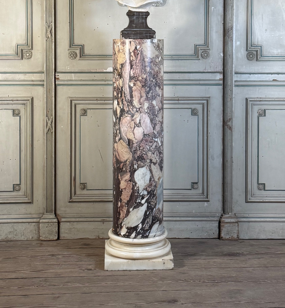 Column In Brèche Violet And White Carrara Marble, 19th Century-photo-2