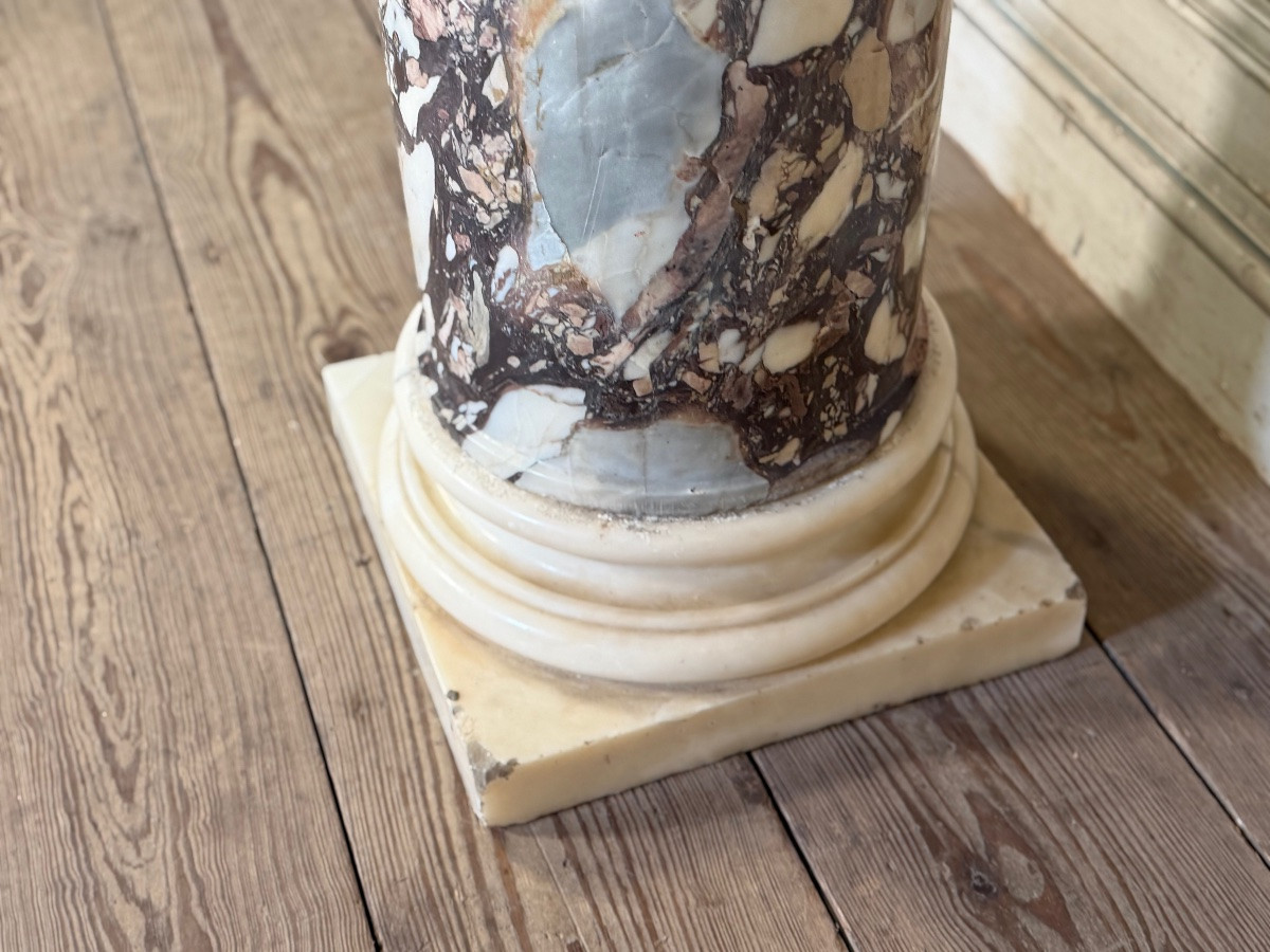 Column In Brèche Violet And White Carrara Marble, 19th Century-photo-3