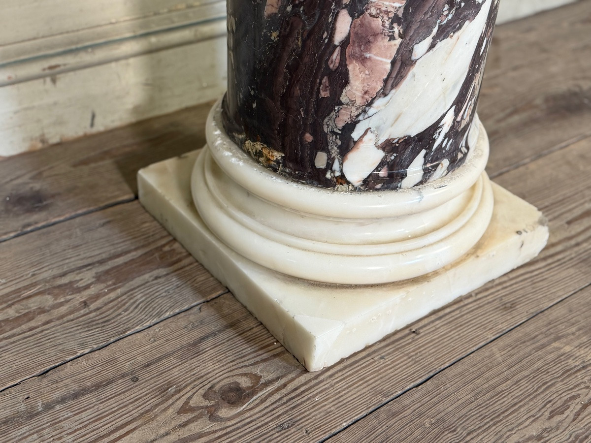 Column In Brèche Violet And White Carrara Marble, 19th Century-photo-4