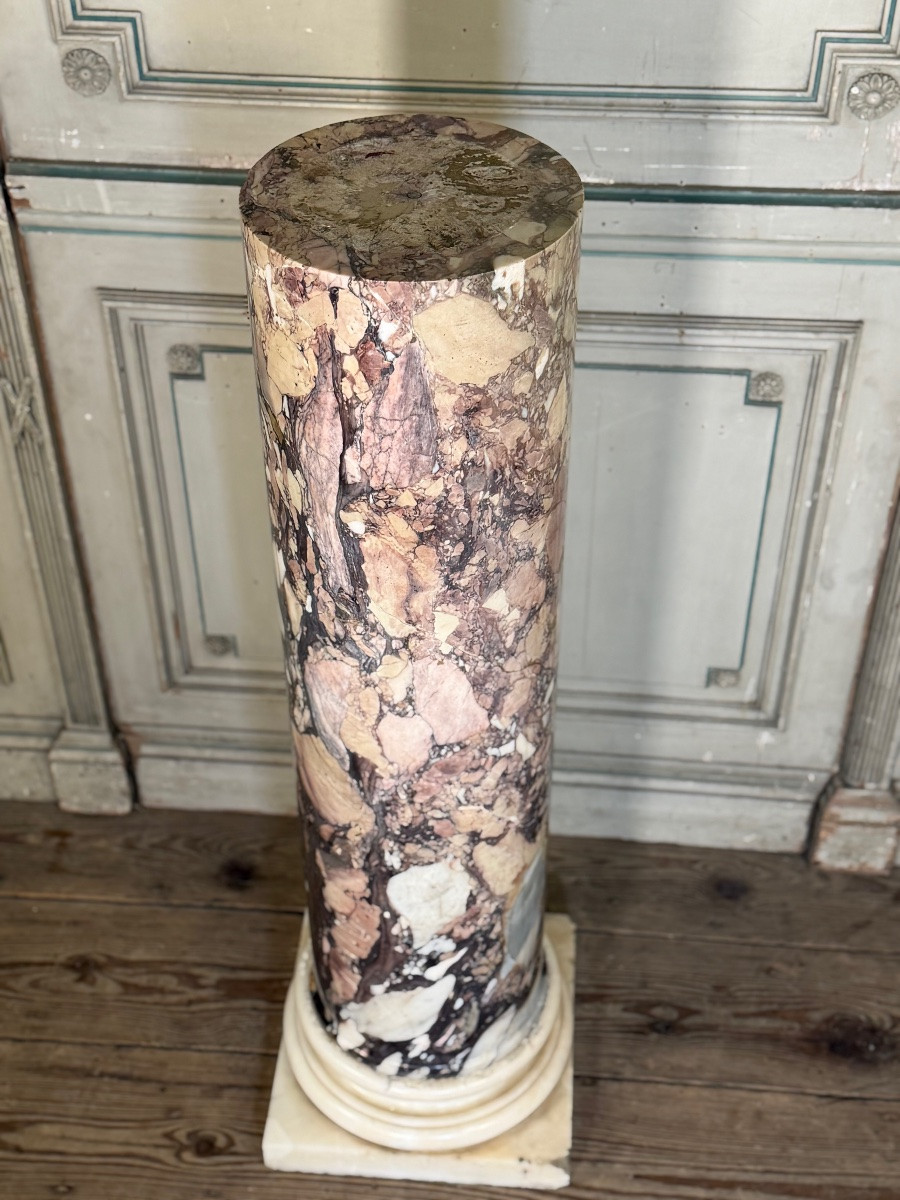 Column In Brèche Violet And White Carrara Marble, 19th Century-photo-2