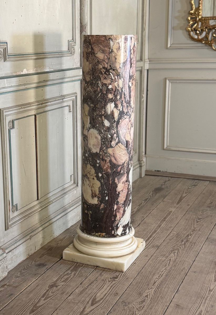 Column In Brèche Violet And White Carrara Marble, 19th Century-photo-6