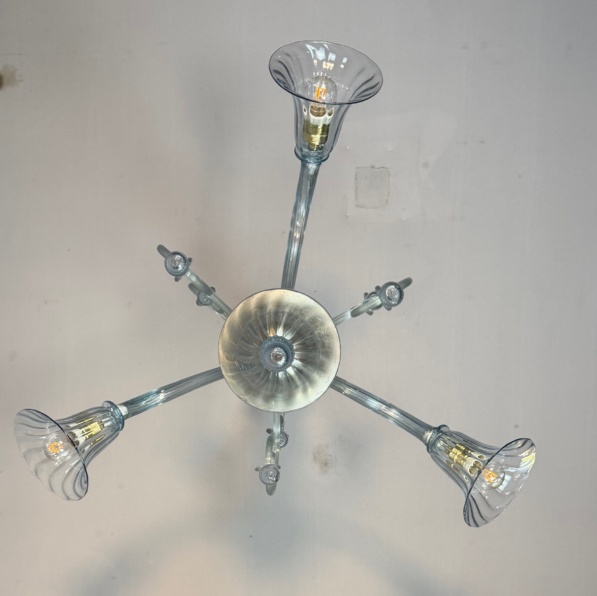 Venetian Chandelier In Grey-blue Murano Glass, Circa 1930-photo-2