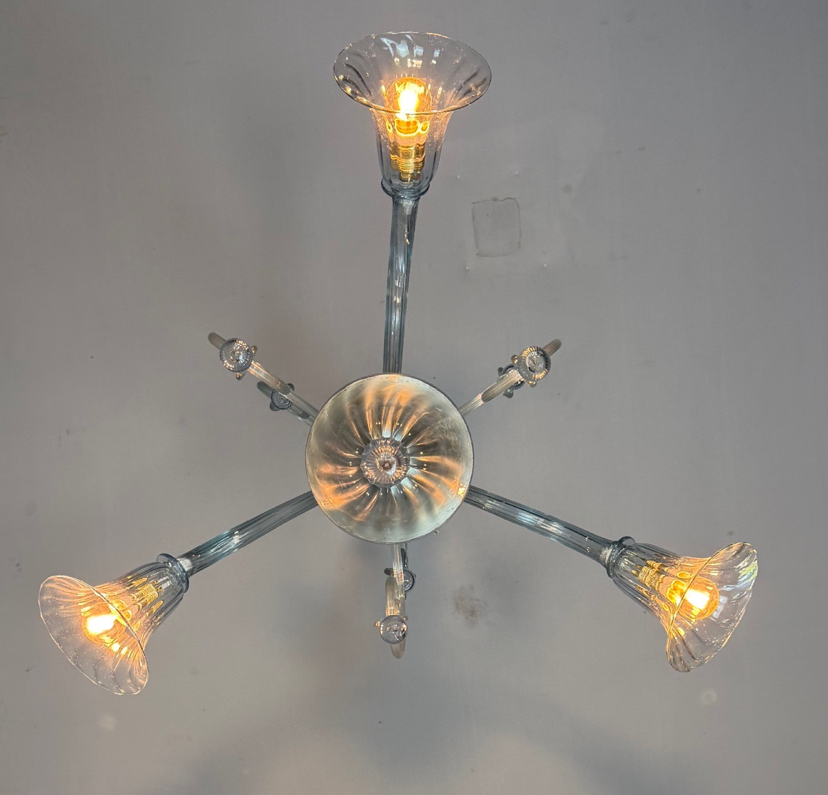 Venetian Chandelier In Grey-blue Murano Glass, Circa 1930-photo-3