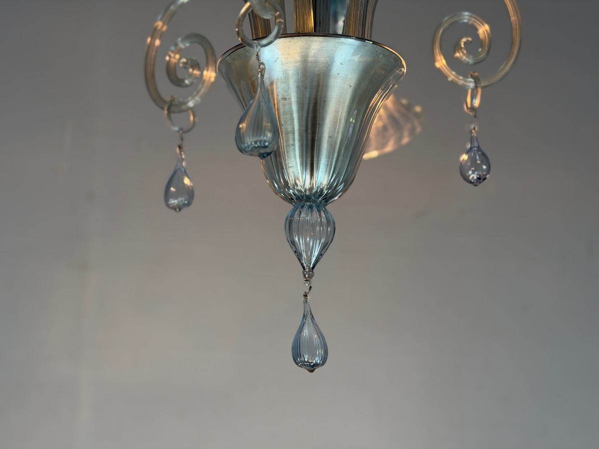 Venetian Chandelier In Grey-blue Murano Glass, Circa 1930-photo-1