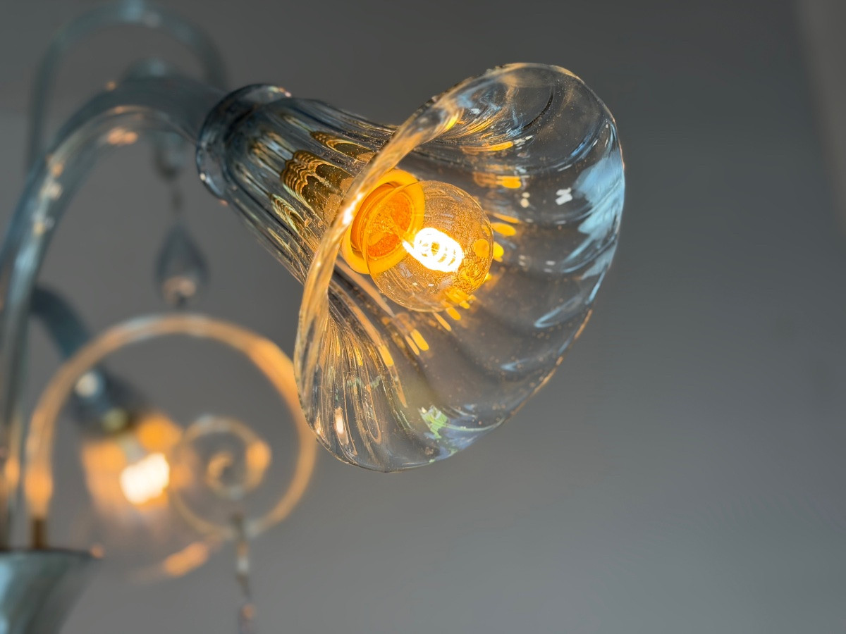 Venetian Chandelier In Grey-blue Murano Glass, Circa 1930-photo-2