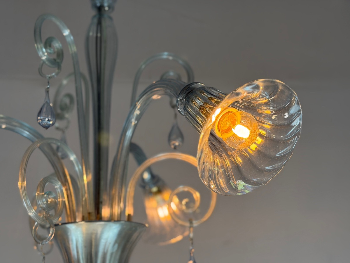 Venetian Chandelier In Grey-blue Murano Glass, Circa 1930-photo-5