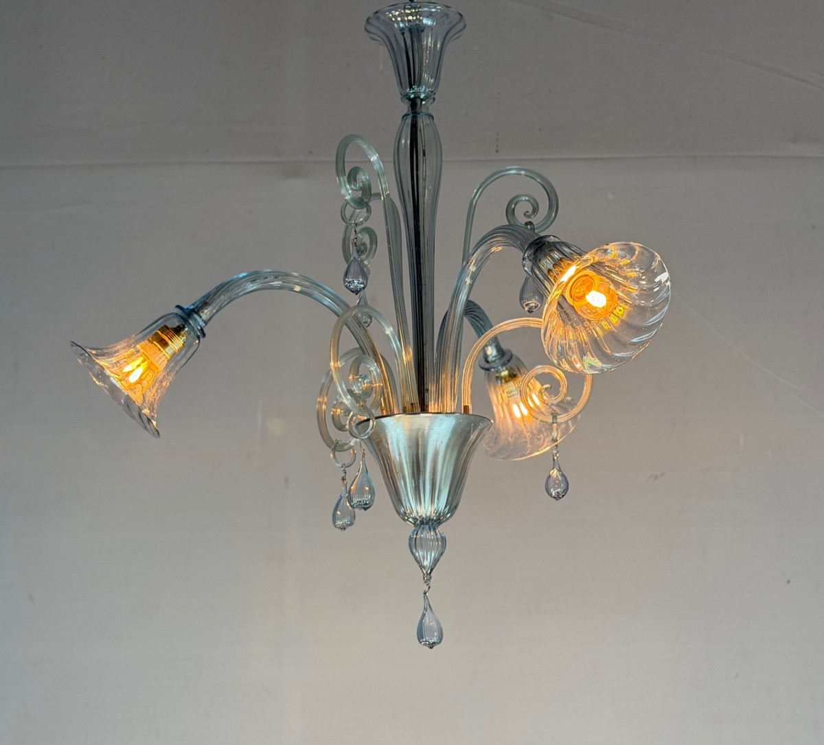 Venetian Chandelier In Grey-blue Murano Glass, Circa 1930