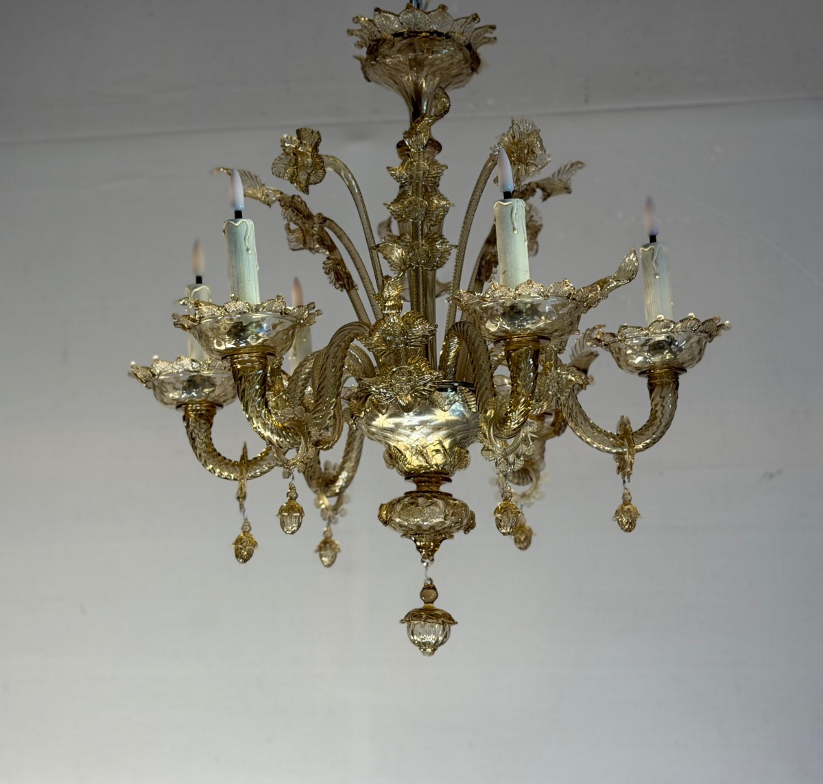 Venetian Chandelier In Green Murano Glass, Circa 1920-photo-4