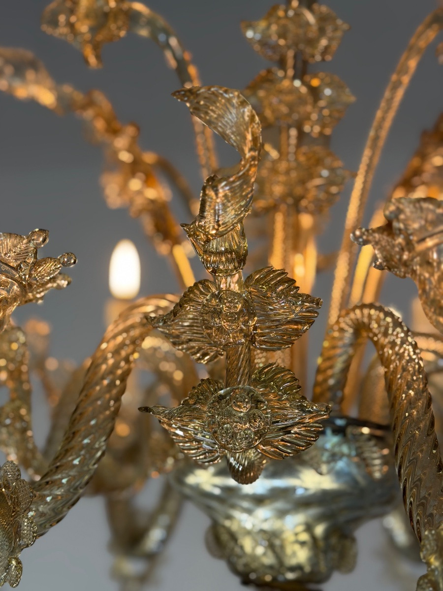 Venetian Chandelier In Green Murano Glass, Circa 1920-photo-1