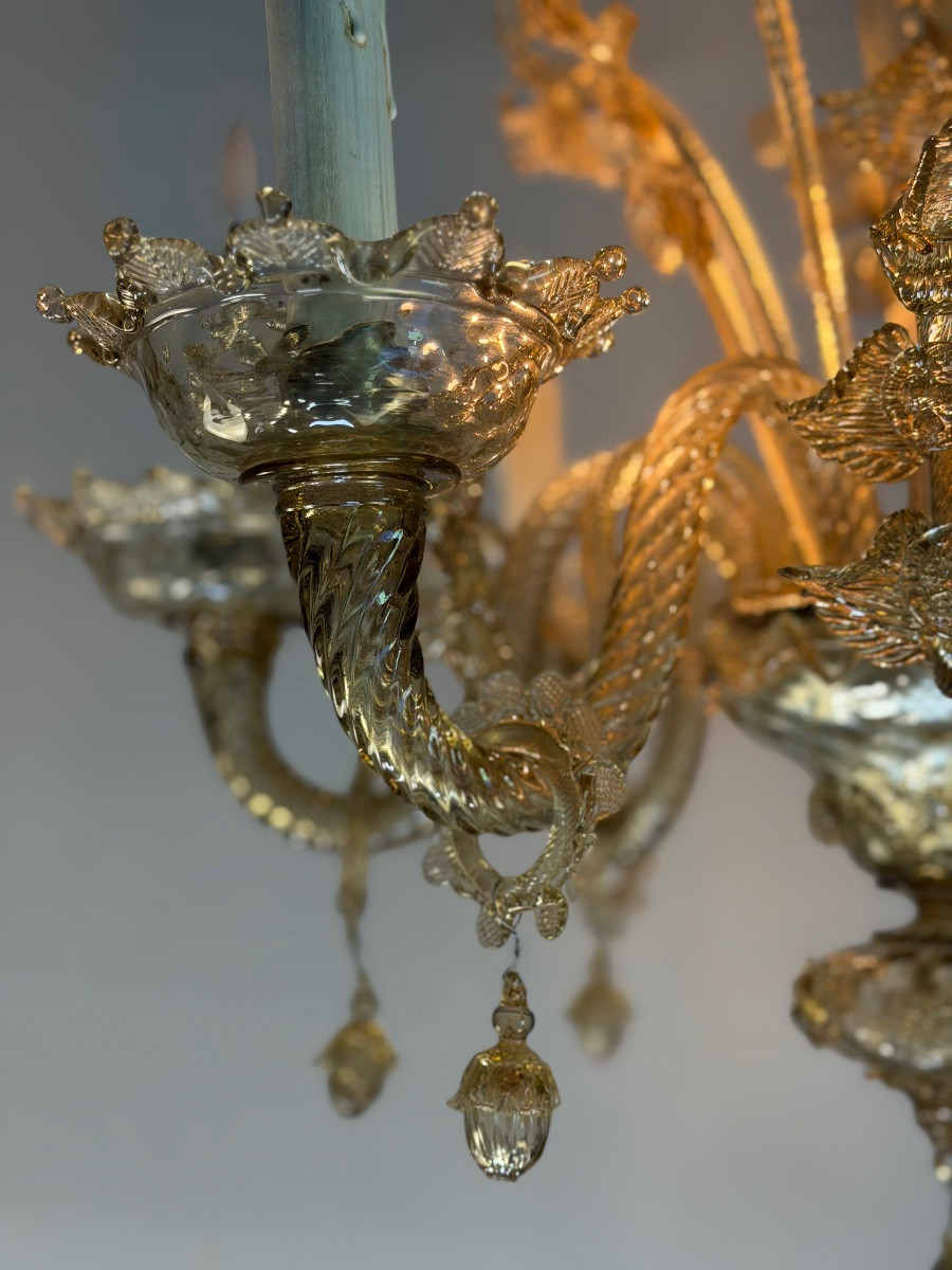 Venetian Chandelier In Green Murano Glass, Circa 1920-photo-3