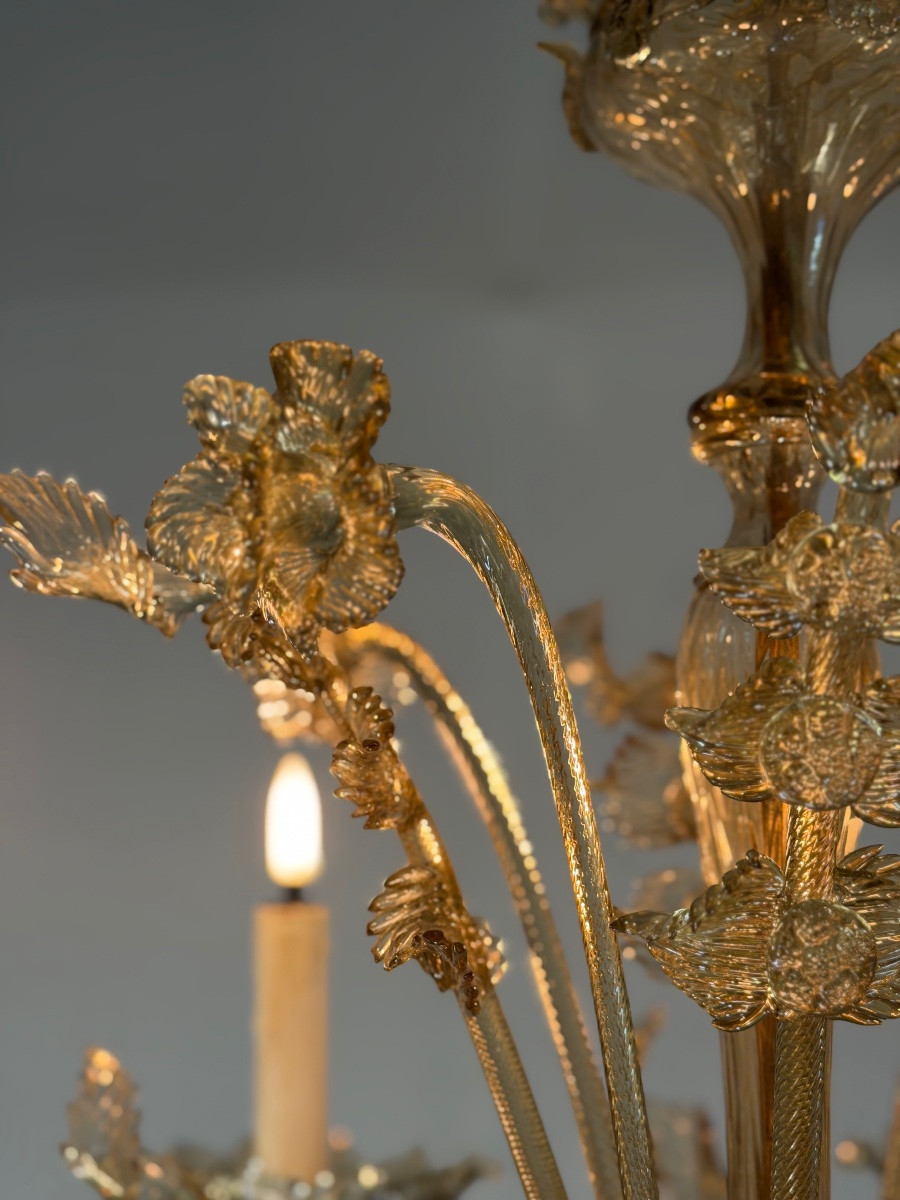 Venetian Chandelier In Green Murano Glass, Circa 1920-photo-4