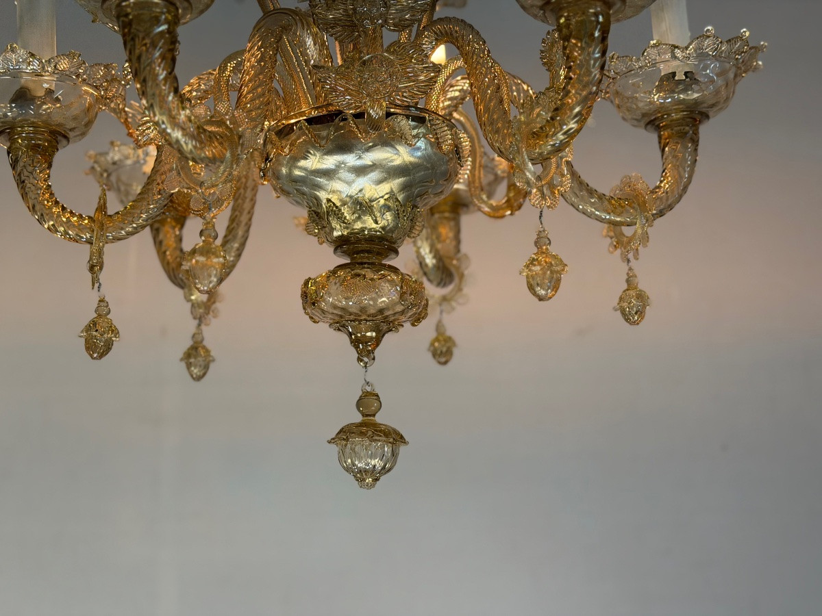 Venetian Chandelier In Green Murano Glass, Circa 1920-photo-5
