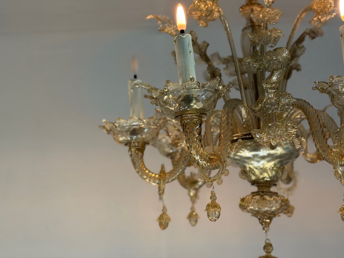 Venetian Chandelier In Green Murano Glass, Circa 1920-photo-6