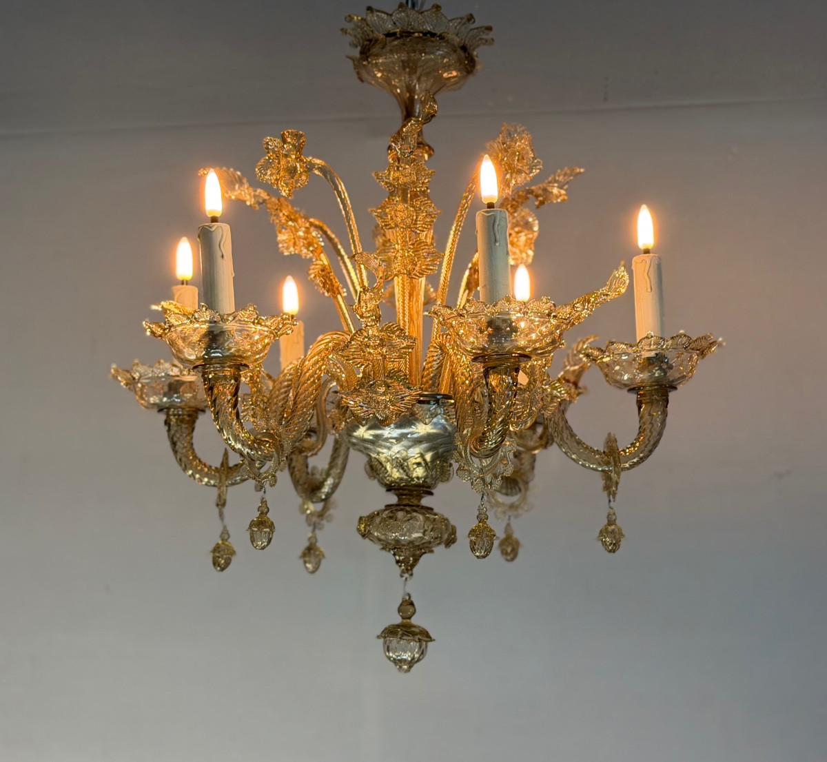 Venetian Chandelier In Green Murano Glass, Circa 1920