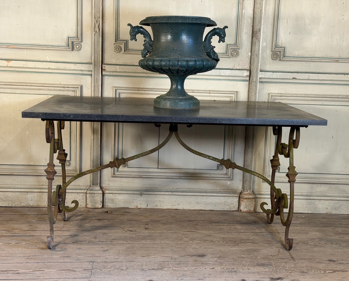 Table en fer forgé et pierre bleue vers 1900-photo-2