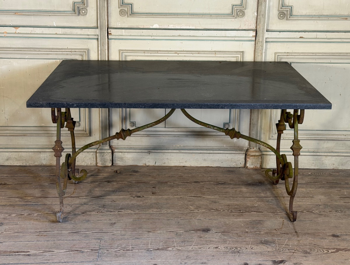 Table en fer forgé et pierre bleue vers 1900-photo-1