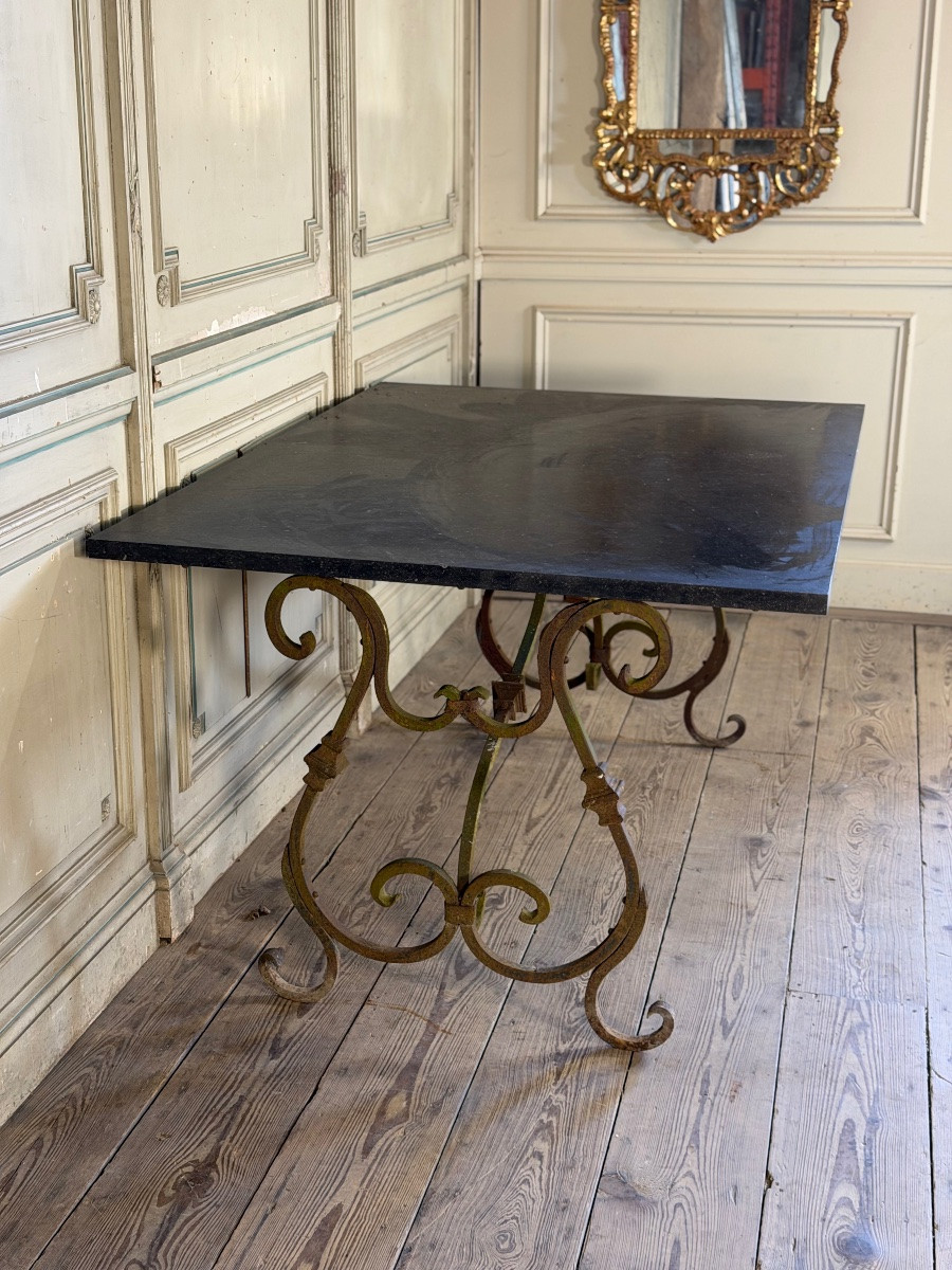 Table en fer forgé et pierre bleue vers 1900-photo-2