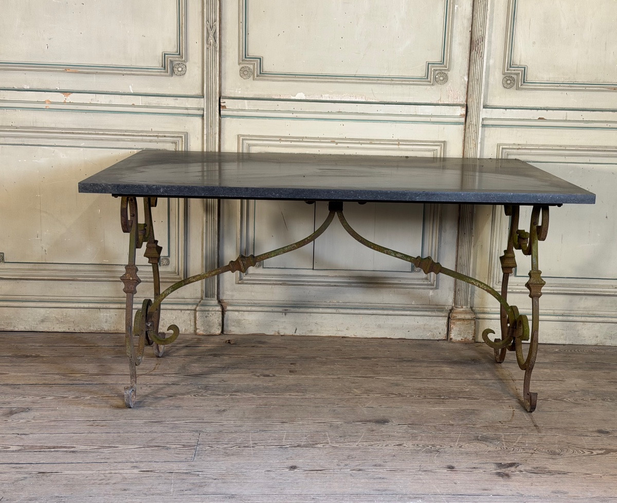Table en fer forgé et pierre bleue vers 1900-photo-5