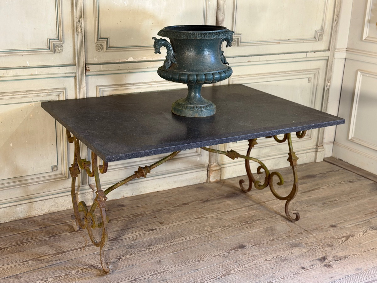 Table en fer forgé et pierre bleue vers 1900-photo-6