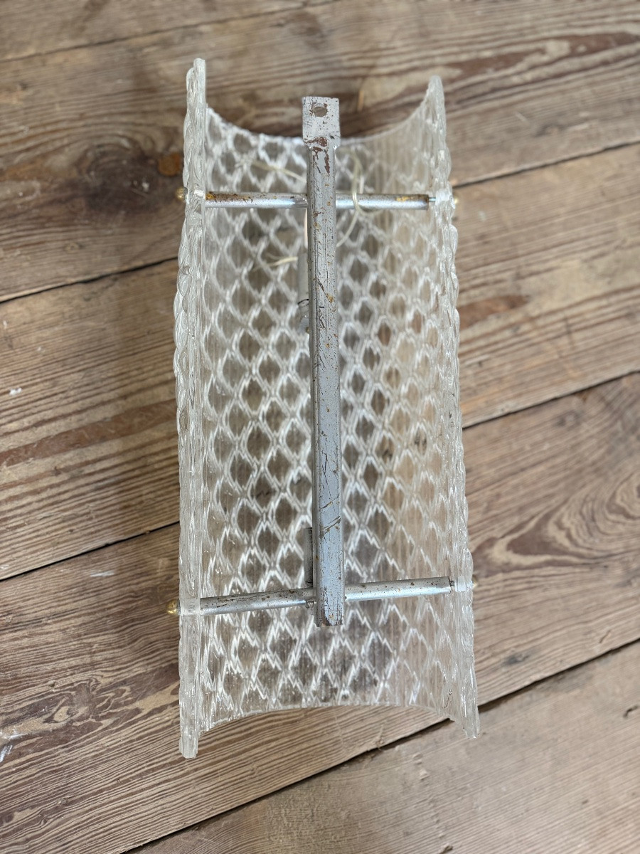 Set Of Three Venetian Wall Sconces In Pressed And Molded Murano Glass, Circa 1980 -photo-4